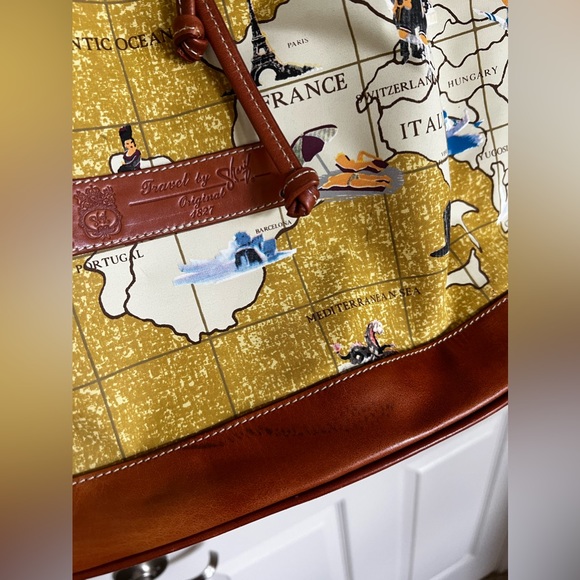 Leather, Sling Drawstring Tote Bag. Map Print. Travel by Sharif, Original 1827. - Picture 11 of 17